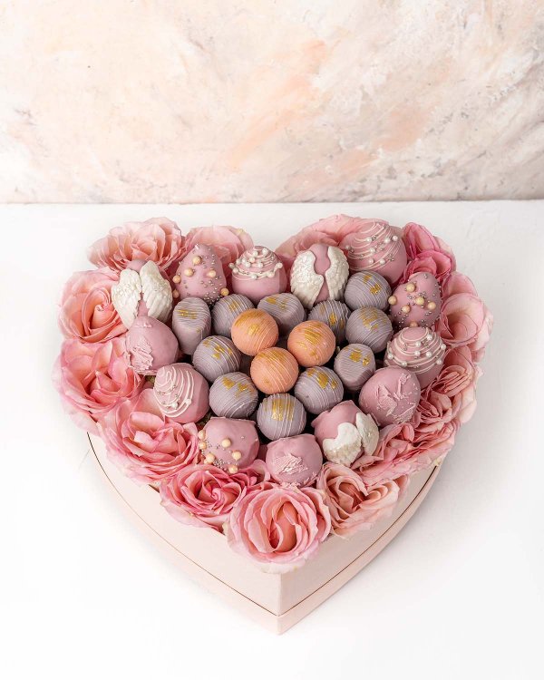 Roses, Assorted Truffles and Designer Strawberries Hamper by NJD