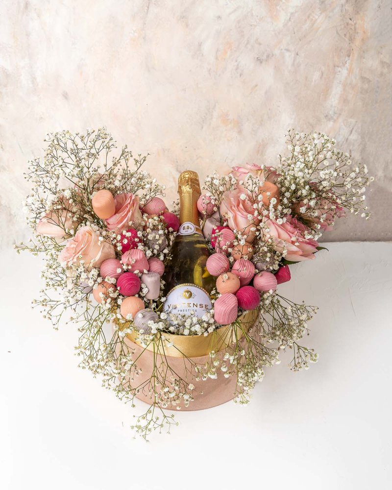 Non Alcoholic Wine, Roses and Desserts Hamper by NJD - Image 3